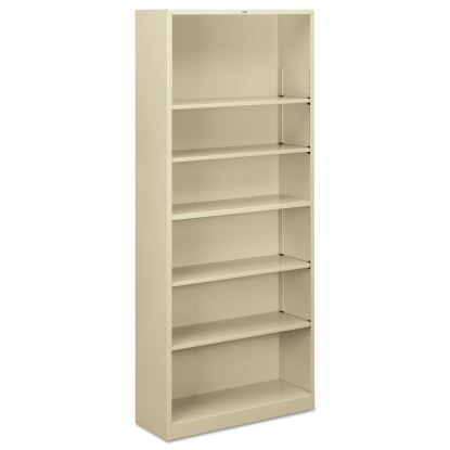 Metal Bookcase, Six-Shelf, 34.5w x 12.63d x 81.13h, Putty1