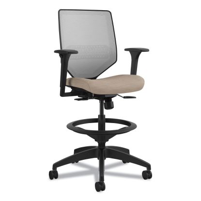 Solve Series Mesh Back Task Stool, Supports Up to 300 lb, 23" to 33" Seat Height, Putty Seat, Fog Back, Black Base1