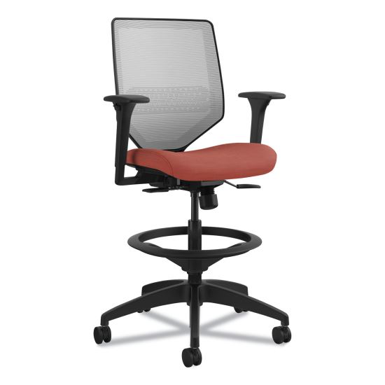 Solve Series Mesh Back Task Stool, Supports Up to 300 lb, 23" to 33" Seat Height, Bittersweet Seat, Fog Back, Black Base1