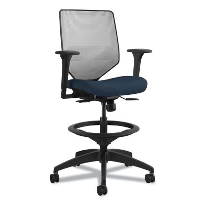 Solve Series Mesh Back Task Stool, Supports Up to 300 lb, 23" to 33" Seat Height, Midnight Seat, Fog Back, Black Base1