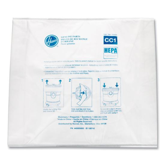Disposable Vacuum Bags, Hepa CC1, 10/Pack1