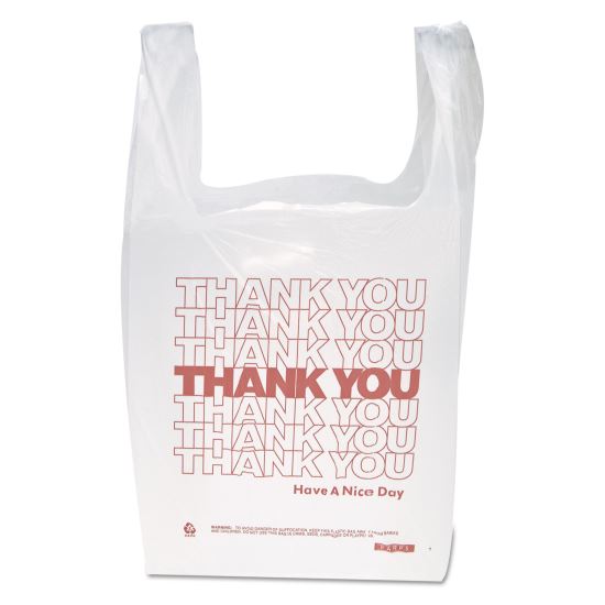 "Thank You" Handled T-Shirt Bag, 0.167 bbl, 12.5 microns, 11.5" x 21", White, 900/Carton1