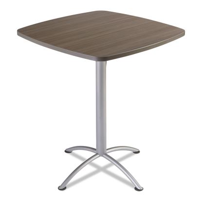iLand Table, Bistro-Height, Square Top, Contoured Edges, 36 x 36 x 42, Natural Teak/Silver1