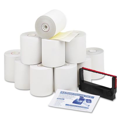 Impact Printing Carbonless Paper Rolls, 3" x 90 ft, White/Canary, 10/Pack1