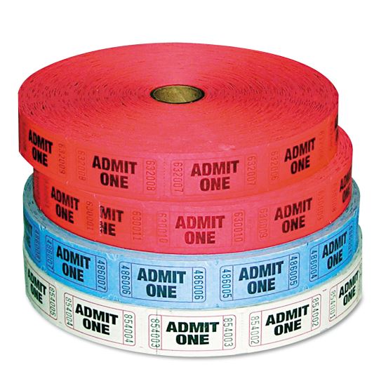 Admit-One Ticket Multi-Pack, 4 Rolls, 2 Red, 1 Blue, 1 White, 2000/Roll1