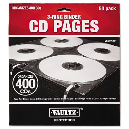 Two-Sided CD Refill Pages for Three-Ring Binder, 8 Disc Capacity, Clear/Black, 50/Pack1