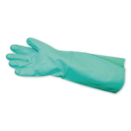 Long-Sleeve Unlined Nitrile Gloves, Powder-Free, Green, Medium, 12 Pair/Carton1
