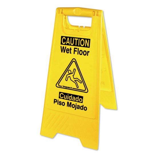 Bilingual Yellow Wet Floor Sign, 12.05 x 1.55 x 24.31
