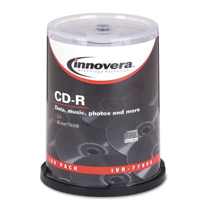 CD-R Recordable Disc, 700 MB/80min, 52x, Spindle, Silver, 100/Pack1