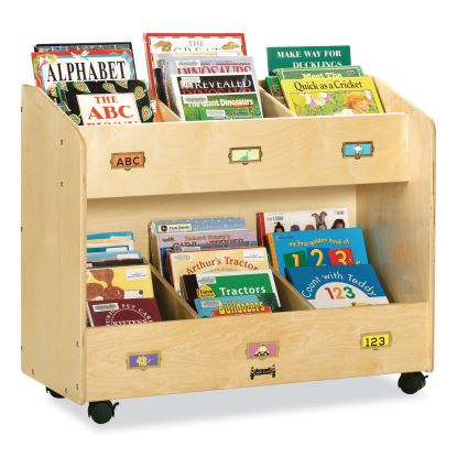 Mobile Section Book Organizers, Six-Section, 36w x 16d x 29.5h, Birch1