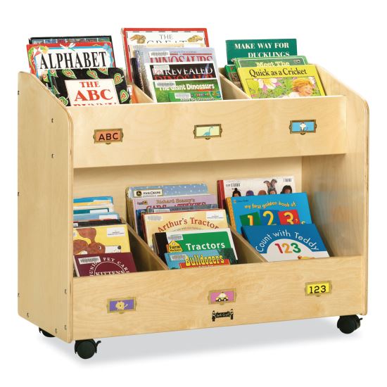 Mobile Section Book Organizers, Six-Section, 36w x 16d x 29.5h, Birch1