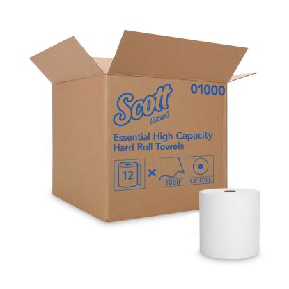 Essential High Capacity Hard Roll Towels for Business, Absorbency Pockets, 1.5" Core, 8" x 1,000 ft, White, 12 Rolls/Carton1