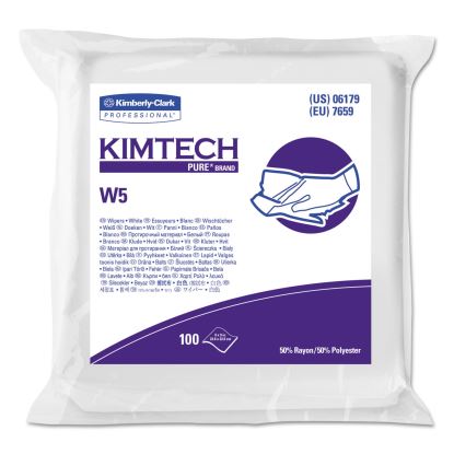 W5 Critical Task Wipers, Flat Double Bag, Spunlace, 9 x 9, White, 100/Pack, 5 Packs/Carton1