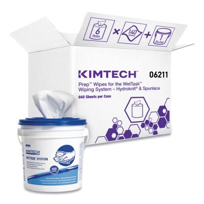 Wipers for WETTASK System, Bleach, Disinfectants and Sanitizers, 6 x 12, 140/Roll, 6 Rolls and 1 Bucket/Carton1