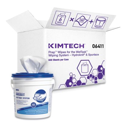 Critical Clean Wipers for Bleach, Disinfectants, Sanitizers WetTask Customizable Wet Wiping System, w/Bucket, 140/Roll, 6/CT1