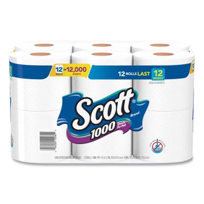 Toilet Paper, Septic Safe, 1-Ply, White, 1000 Sheets/Roll, 12 Rolls/Pack, 4 Pack/Carton1