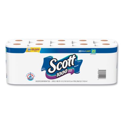 Standard Roll Bathroom Tissue, Septic Safe, 1-Ply, White, 20/Pack, 2 Packs/Carton1
