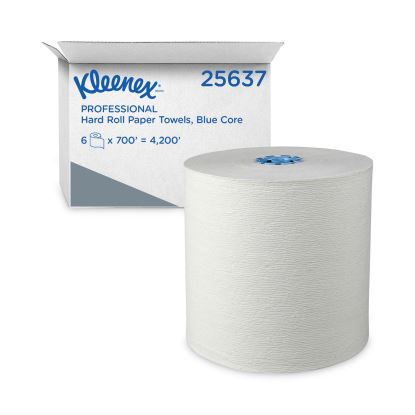 Hard Roll Paper Towels with Premium Absorbency Pockets with Colored Core, Blue Core, 7.5" x 700 ft, White, 6 Rolls/Carton1