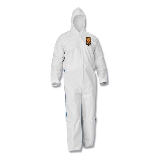 A35 Liquid and Particle Protection Coveralls, Zipper Front, Hooded, Elastic Wrists and Ankles, Large, White, 25/Carton1