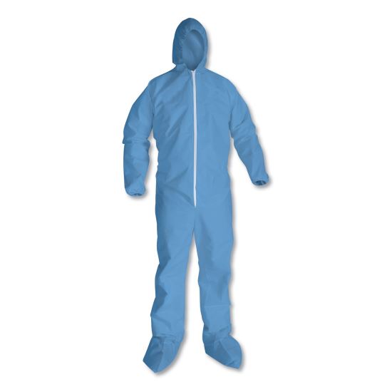 A65 Zipper Front Hood and Boot Flame-Resistant Coveralls, Elastic Wrist and Ankles, X-Large, Blue, 25/Carton1