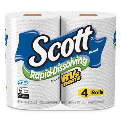 Rapid-Dissolving Toilet Paper, Bath Tissue, Septic Safe, 1-Ply, White, 231 Sheets/Roll, 4/Rolls/Pack, 12 Packs/Carton1