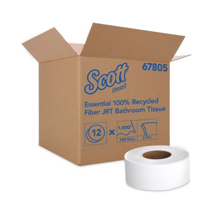 Essential 100% Recycled Fiber JRT Bathroom Tissue for Business, Septic Safe, 2-Ply, White, 1000 ft, 12 Rolls/Carton1
