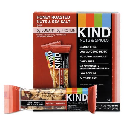 Nuts and Spices Bar, Honey Roasted Nuts/Sea Salt, 1.4 oz Bar, 12/Box1