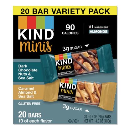 Minis, Dark Chocolate Nuts and Sea Salt/Caramel Almond and Sea Salt, 0.7 oz, 20/Pack1