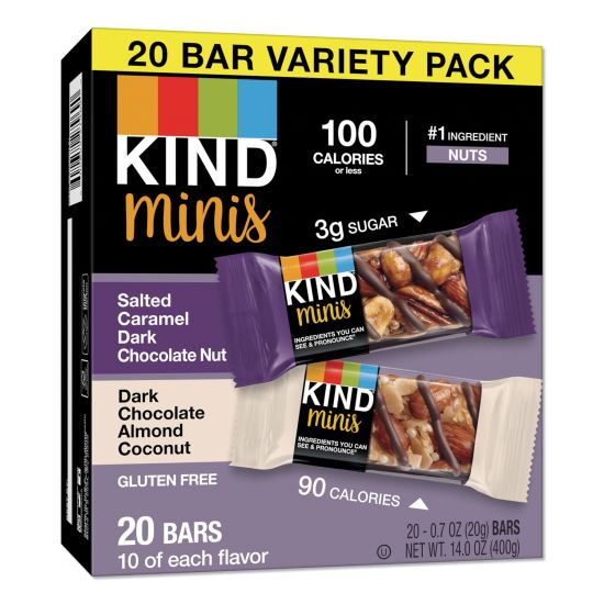 Minis, Salted Caramel and Dark Chocolate Nut/Dark Chocolate Almond and Coconut, 0.7 oz, 20/Pack1