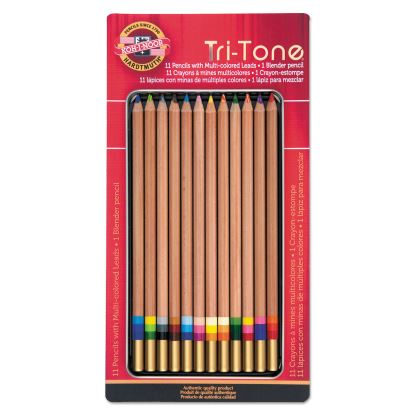 Tri-Tone Color Pencils, 3.8 mm, Assorted Tri-Tone Lead Colors, Tan Barrel, Dozen1
