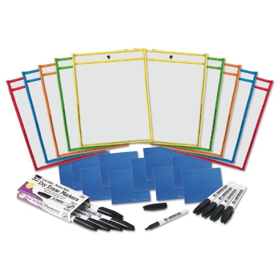 Dry Erase Pocket Class Pack, 10.5  x 1.5, Assorted Primary Colors, 10/Pack1