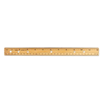 Beveled Wood Ruler w/Single Metal Edge, 3-Hole Punched, Standard/Metric, 12" Long, Natural, 36/Box1