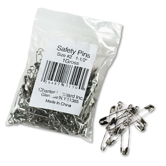 Safety Pins, Nickel-Plated, Steel, 1.5" Length, 144/Pack1