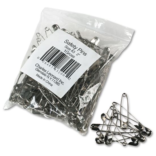 Safety Pins, Nickel-Plated, Steel, 2" Length, 144/Pack1