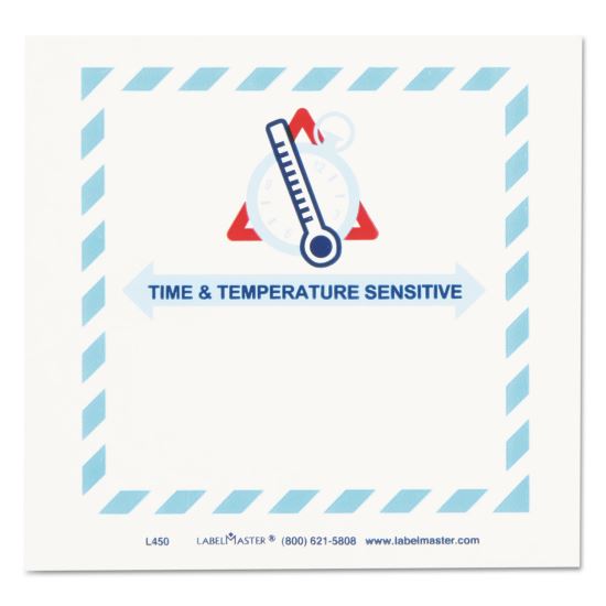 Shipping and Handling Self-Adhesive Labels, TIME and TEMPERATURE SENSITIVE, 5.5 x 5, Blue/Gray/Red/White, 500/Roll1