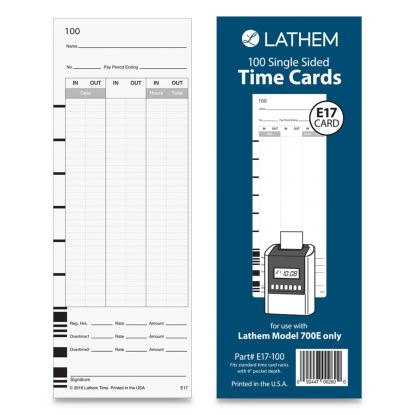 Time Clock Cards for Lathem Time 700E, One Side, 3.5 x 9, 100/Pack1
