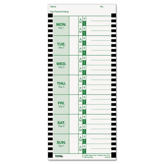 Time Clock Cards for Lathem Time 800P, One Side, 4 x 9, 100/Pack1