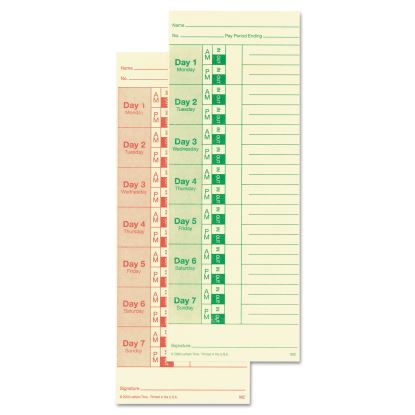 Time Clock Cards for All Standard Side-Print Time Clocks, Two Sides, 3.5 x 9, 100/Pack1