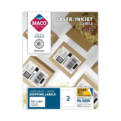 Cover-All Opaque Laser/Inkjet Shipping Labels, Internet Format, 5.5 x 8.5, White, 2 Labels/Sheet, 100 Sheets/Box1