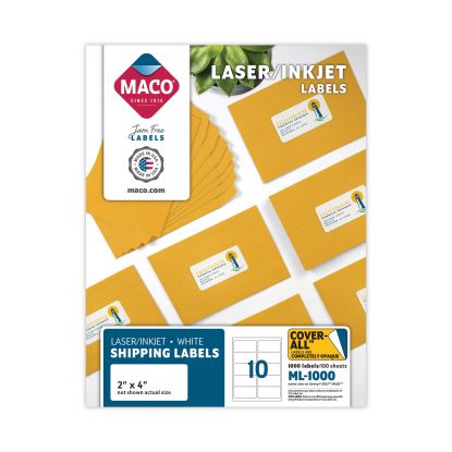Cover-All Opaque Laser/Inkjet Shipping Labels, Inkjet/Laser Printers, 2 x 4, White, 10 Labels/Sheet, 100 Sheets/Box1