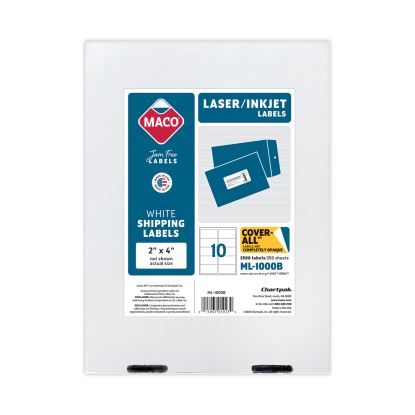 Cover-All Opaque Laser/Inkjet Shipping Labels, Inkjet/Laser Printers, 2 x 4, White, 10 Labels/Sheet, 250 Sheets/Box1