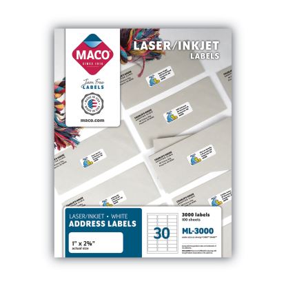 White Laser/Inkjet Shipping Address Labels, Inkjet/Laser Printers, 1 x 2.63, White, 30 Labels/Sheet, 100 Sheets/Box1