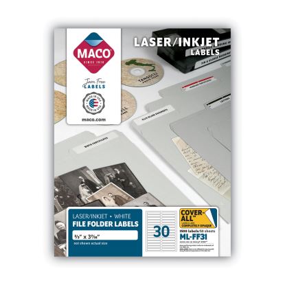 Cover-All Opaque File Folder Labels, Inkjet/Laser Printers, 0.66 x 3.44, White, 30 Labels/Sheet, 50 Sheets/Box1