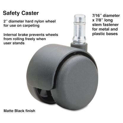 Safety Casters, Standard Neck, Nylon, B Stem, 110 lbs/Caster, 5/Set1