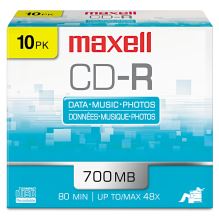 CD-R Recordable Disc, 700 MB/80 min, 48x, Slim Jewel Case, Silver, 10/Pack1