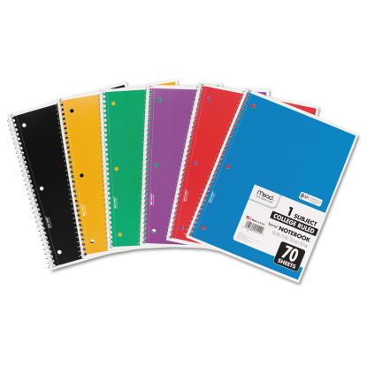 Spiral Notebook, 3-Hole Punched, 1 Subject, Medium/College Rule, Randomly Assorted Covers, 10.5 x 7.5, 70 Sheets1