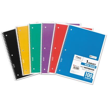 Spiral Notebook, 3-Hole Punched, 1 Subject, Wide/Legal Rule, Randomly Assorted Covers, 10.5 x 7.5, 100 Sheets1