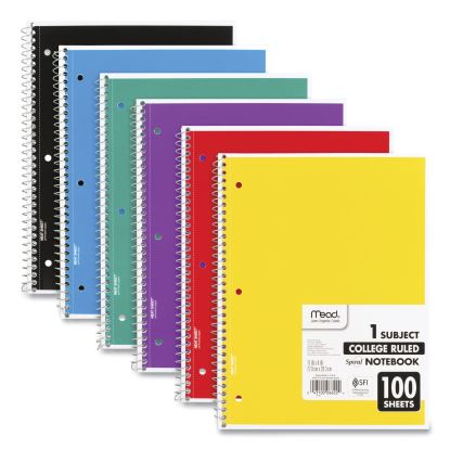 Spiral Notebook, 3-Hole Punched, 1 Subject, Medium/College Rule, Randomly Assorted Covers, 11 x 8, 100 Sheets1