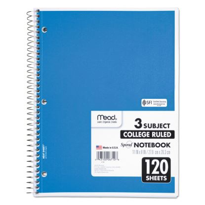 Spiral Notebook, 3 Subject, Medium/College Rule, Randomly Assorted Covers, 11 x 8, 120 Sheets1