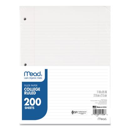 Filler Paper, 3-Hole, 8.5 x 11, College Rule, 200/Pack1